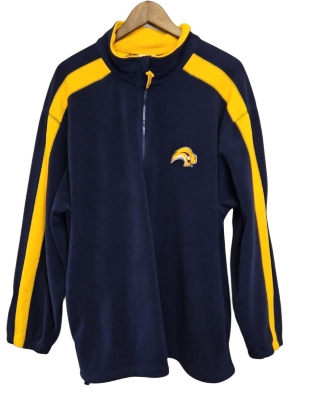 Majestic NHL Sabers Navy and Yellow Quarter-Zip Fleece Pullover